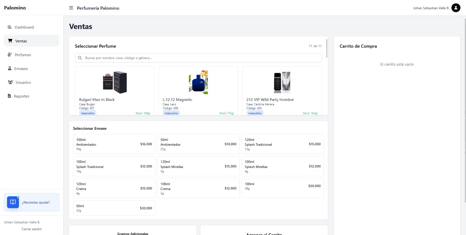 Captura del proyecto Perfumería Palomino — Gestor de Ventas